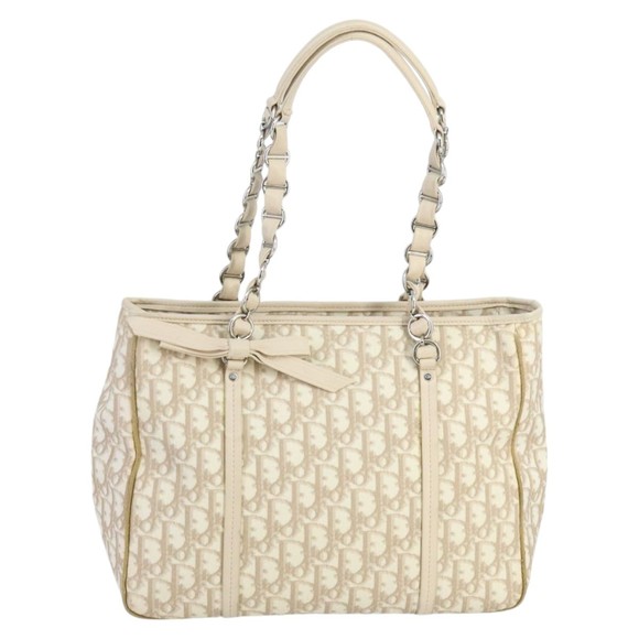 Christian Dior Trotter Romantic Tote Bag PVC Beige Silver Auth 96207 - Picture 13 of 16